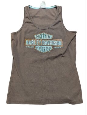 Harley-Davidson Brown Bling Logo Tank Top Y2K XXL